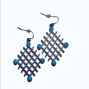 Waffle Grid Silver Earrings